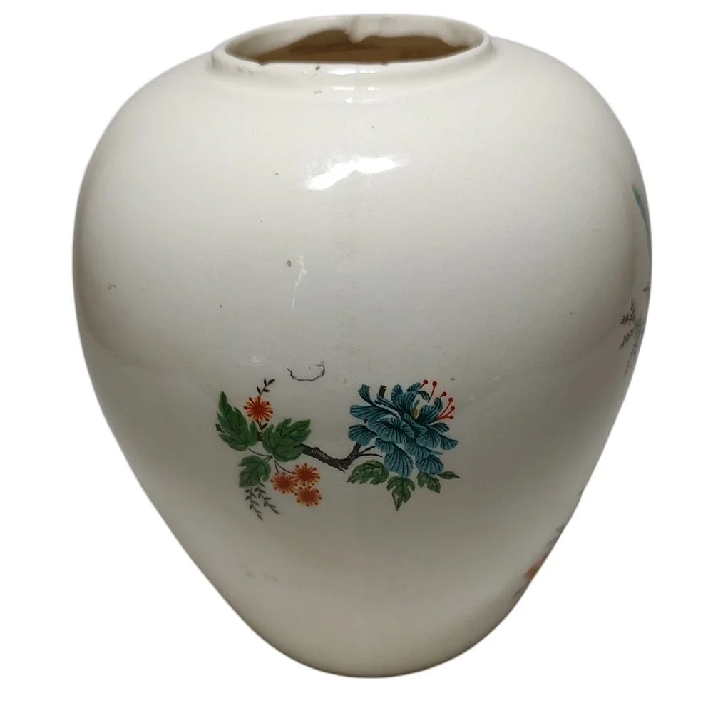 Bird of Paradise Rice Vase Jar Signed and Dated 1995‎ Floral 5.5 Inches SEE
